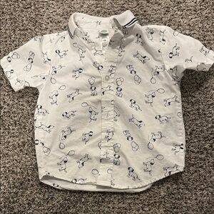 Little Me White and Blue Dog Print Button Down Shirt